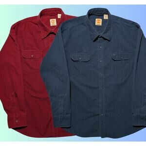 Lot of 2 Timberland Flannel Shirts - Navy Blue & Deep Red – Men’s XL Bundle